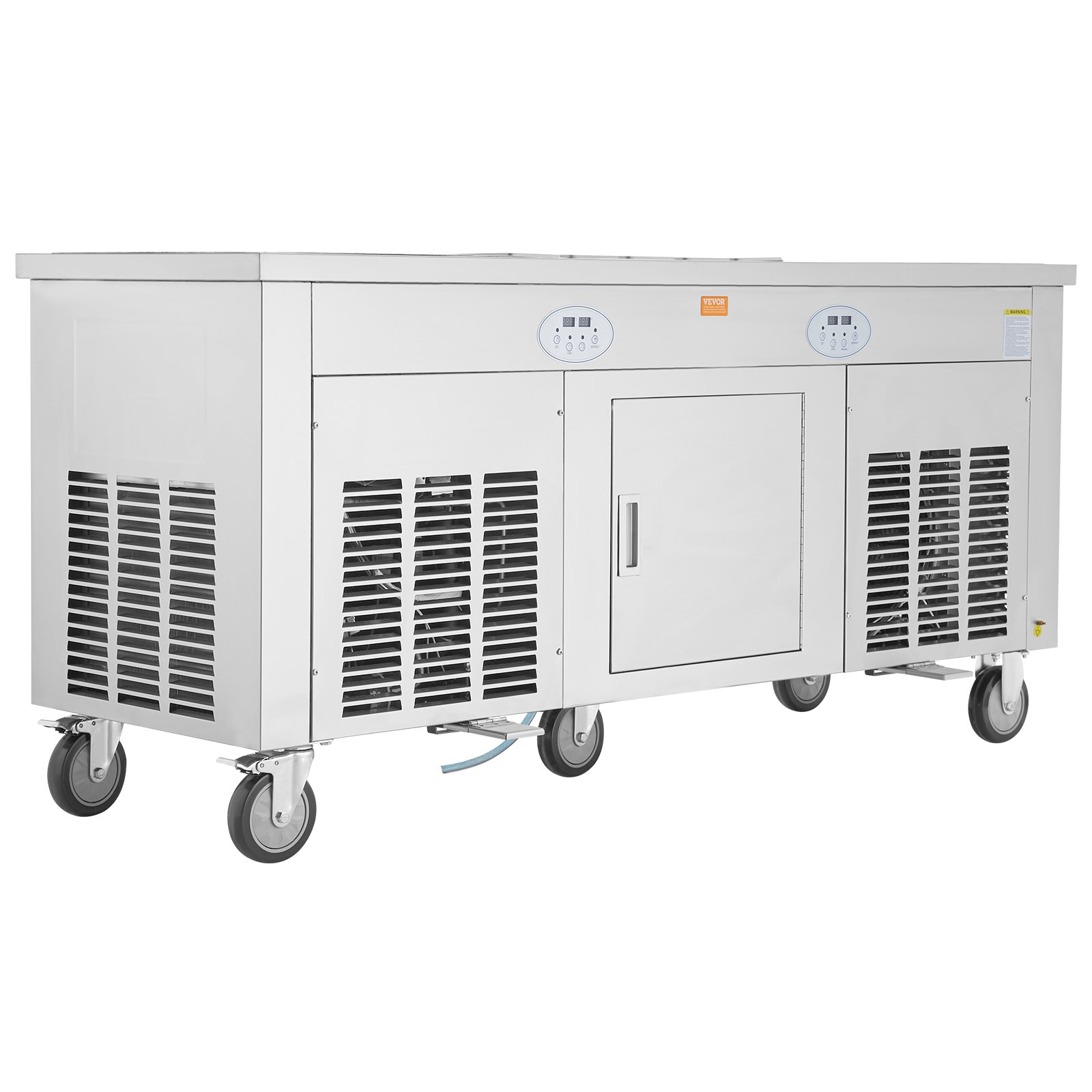 VEVOR Rollbare Maschine für Frittierte Eisrollen, 2 Stk. 45 x 45 cm Quadratische Pfannen zum Frittieren von Eis, Kommerzielle Eismaschine mit Kompressor und 4 Schabern, für Eiscreme, Frozen Yogurt