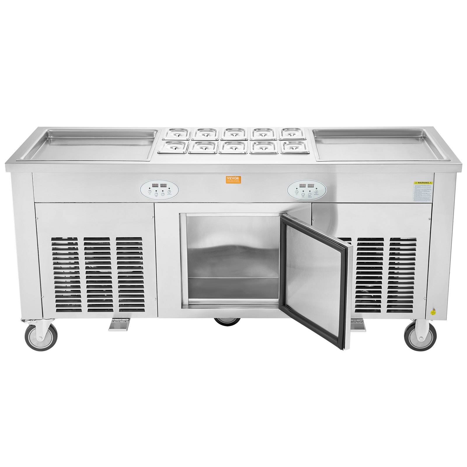 VEVOR Rollbare Maschine für Frittierte Eisrollen, 2 Stk. 45 x 45 cm Quadratische Pfannen zum Frittieren von Eis, Kommerzielle Eismaschine mit Kompressor und 4 Schabern, für Eiscreme, Frozen Yogurt