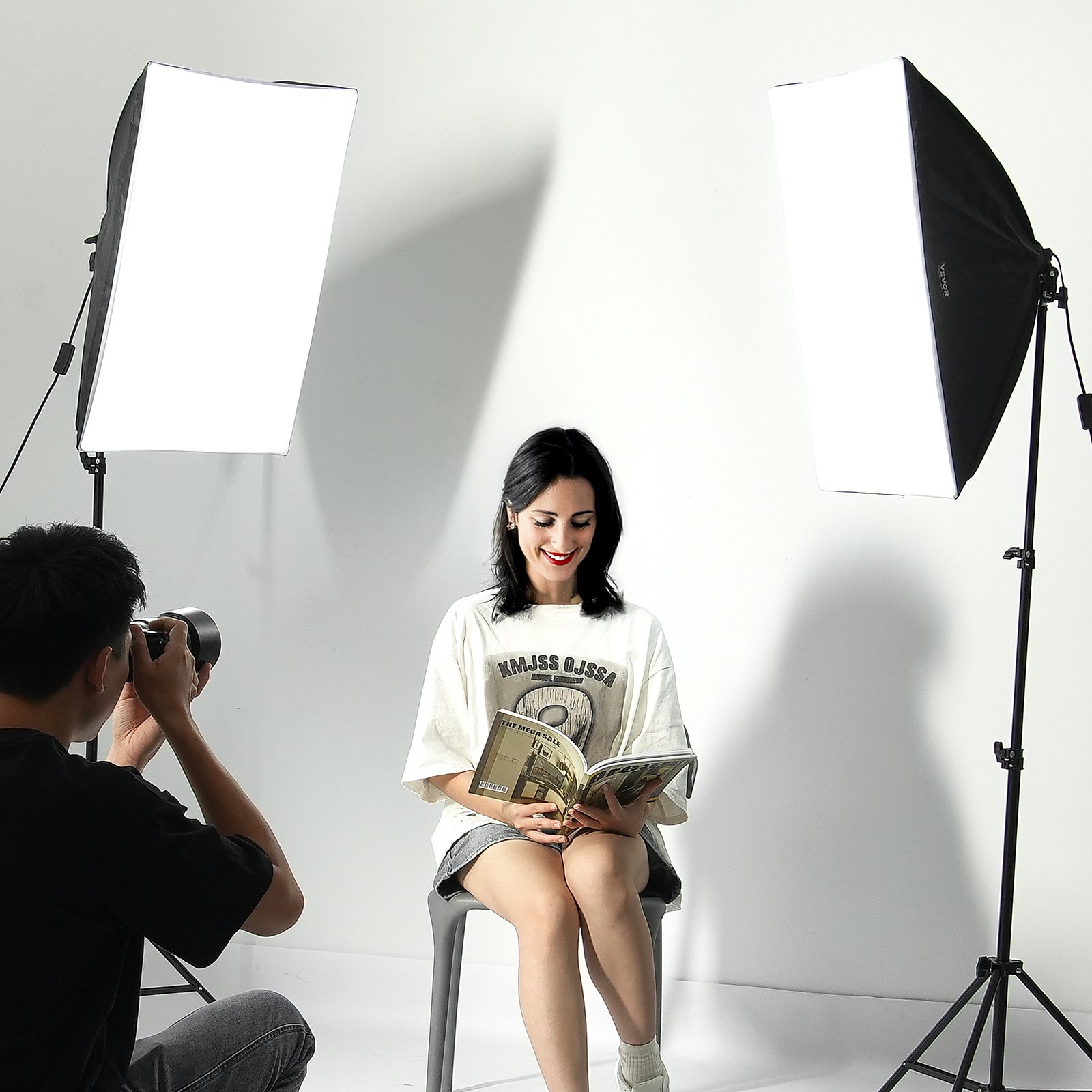 VEVOR Softbox-Set, 500 x 700 mm, Profi Fotostudio Set mit 45 W 3000–6500 K LED-Birnen, 3 Dauerlichteffekte, Stativständer, Fernbedienung, Studioleuchten für Porträtaufnahmen, Live-Streaming