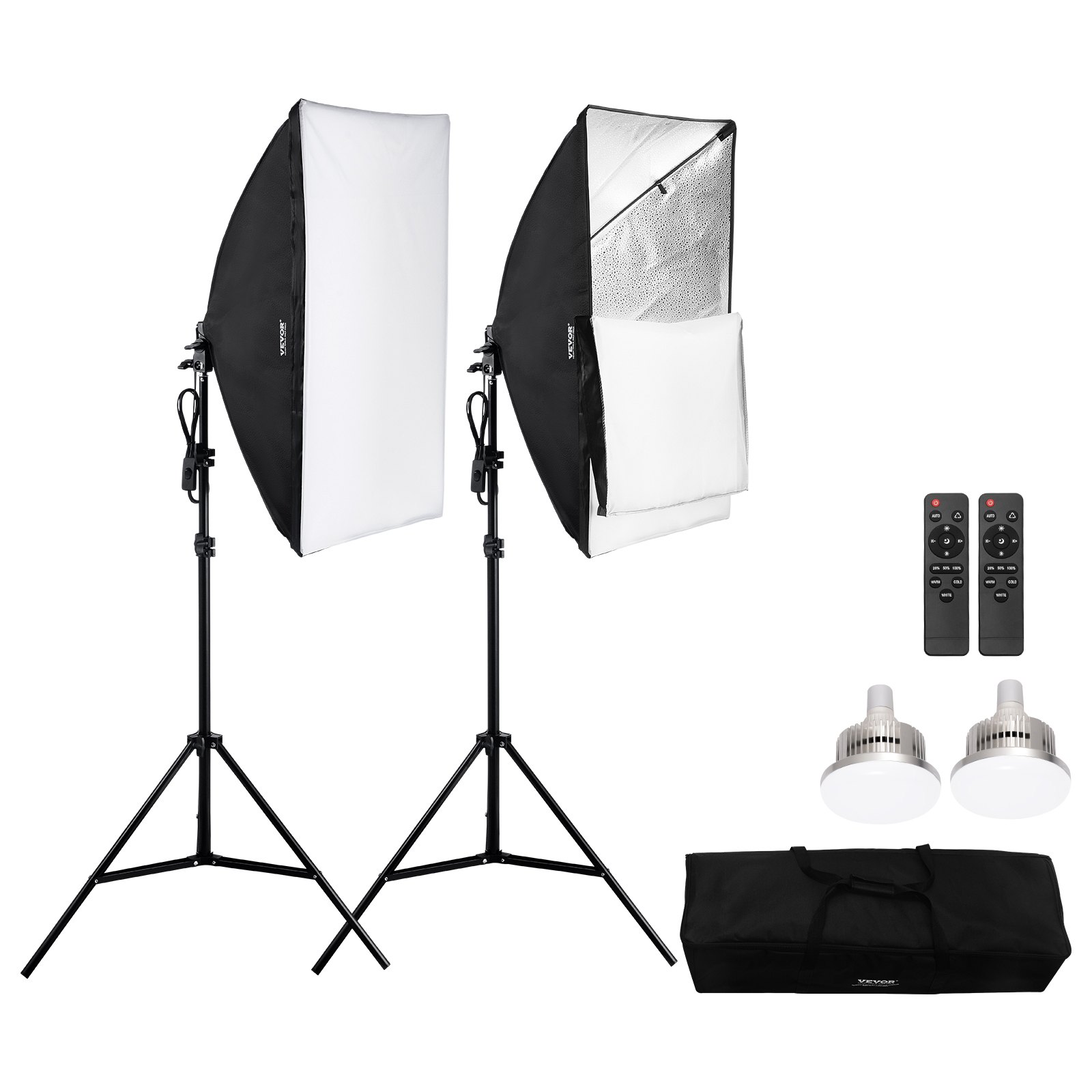 VEVOR Softbox-Set, 500 x 700 mm, Profi Fotostudio Set mit 45 W 3000–6500 K LED-Birnen, 3 Dauerlichteffekte, Stativständer, Fernbedienung, Studioleuchten für Porträtaufnahmen, Live-Streaming
