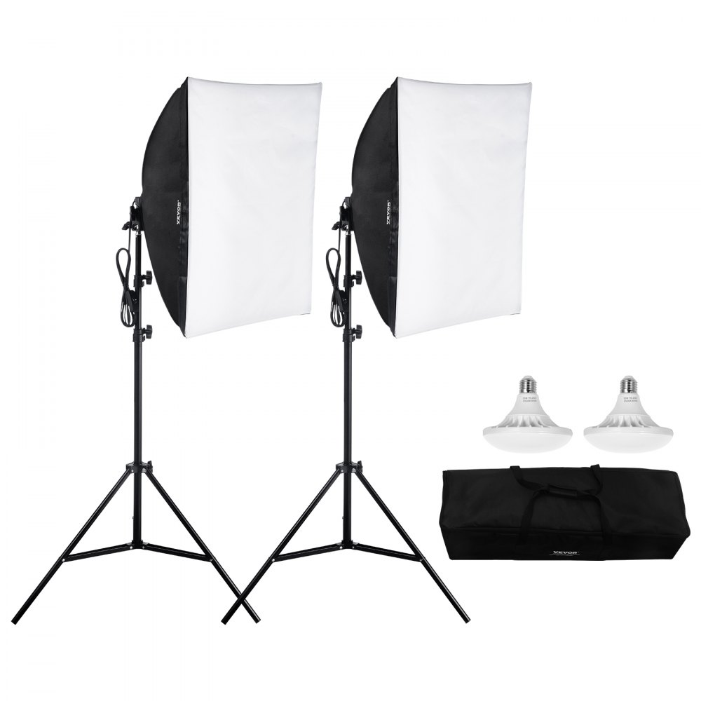 VEVOR Softbox Set, 60 x 60 cm, Fotostudio Set mit 30 W 5500 K LED-Birnen, nahezu natürliches Tageslicht, verstellbarer Stativständer, Studioleuchten für Fotografie, Videoaufnahmen, Live-Streaming