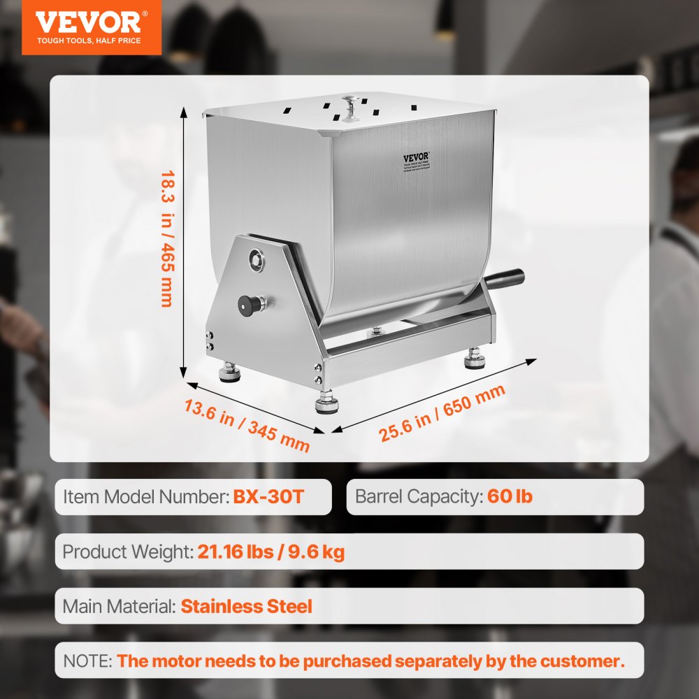 VEVOR manueller Fleischmischer Fleischverarbeitungsgerät mit Kippbehälter (maximales Mischen von 27 kg Fleisch), Fleischmischer Wurstmischer mit Untersetzungsgetriebe, Handmixer für Hackfleisch