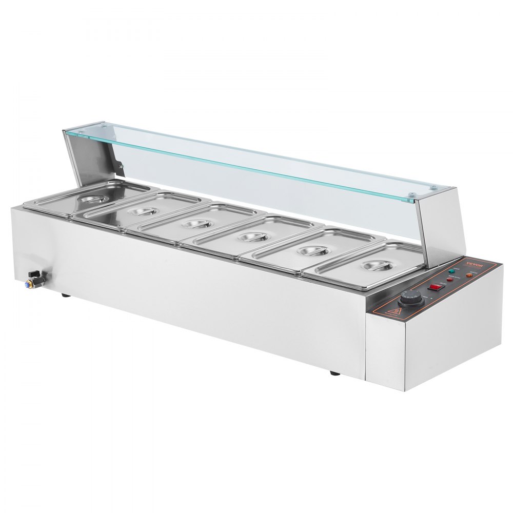 VEVOR Speisenwärmer Chafing Dish Gastronormbehälter 6x4,7L Buffet Glasschild