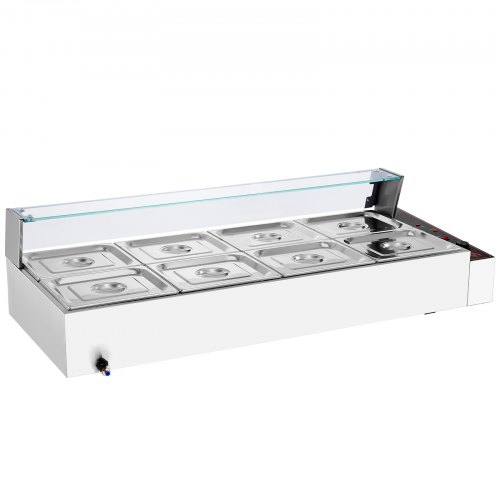 VEVOR Speisenwärmer Mit 8 Behältern (je 8 Qt) – Elektrischer Dampftisch, 1700 W, Edelstahl, 30–85 °C, Mit Glasabdeckung