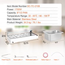 VEVOR Speisenwärmer Chafing Dish Gastronormbehälter 8x8Qt Buffet Glasschild