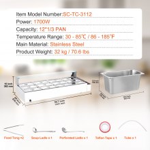 VEVOR Speisenwärmer Chafing Dish Gastronormbehälter 12x5Qt Glasschild