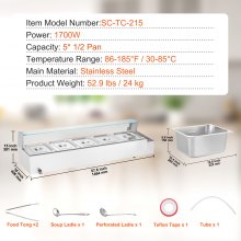 VEVOR Speisenwärmer Chafing Dish Gastronormbehälter 5x8Qt Glasschild