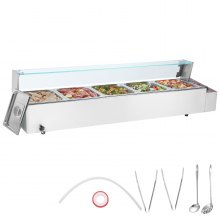 VEVOR Speisenwärmer Chafing Dish Gastronormbehälter 5x8Qt Glasschild