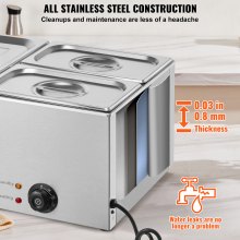 VEVOR kommerzieller Speisenwärmer, elektrischer Dampftisch mit 3 Behältern (1 x 1/2-Größe / 2 x 1/4-Größe) 1200 W, Buffet-Wasserbad aus Edelstahl mit Temperaturregelung von 30–80 °C Partys