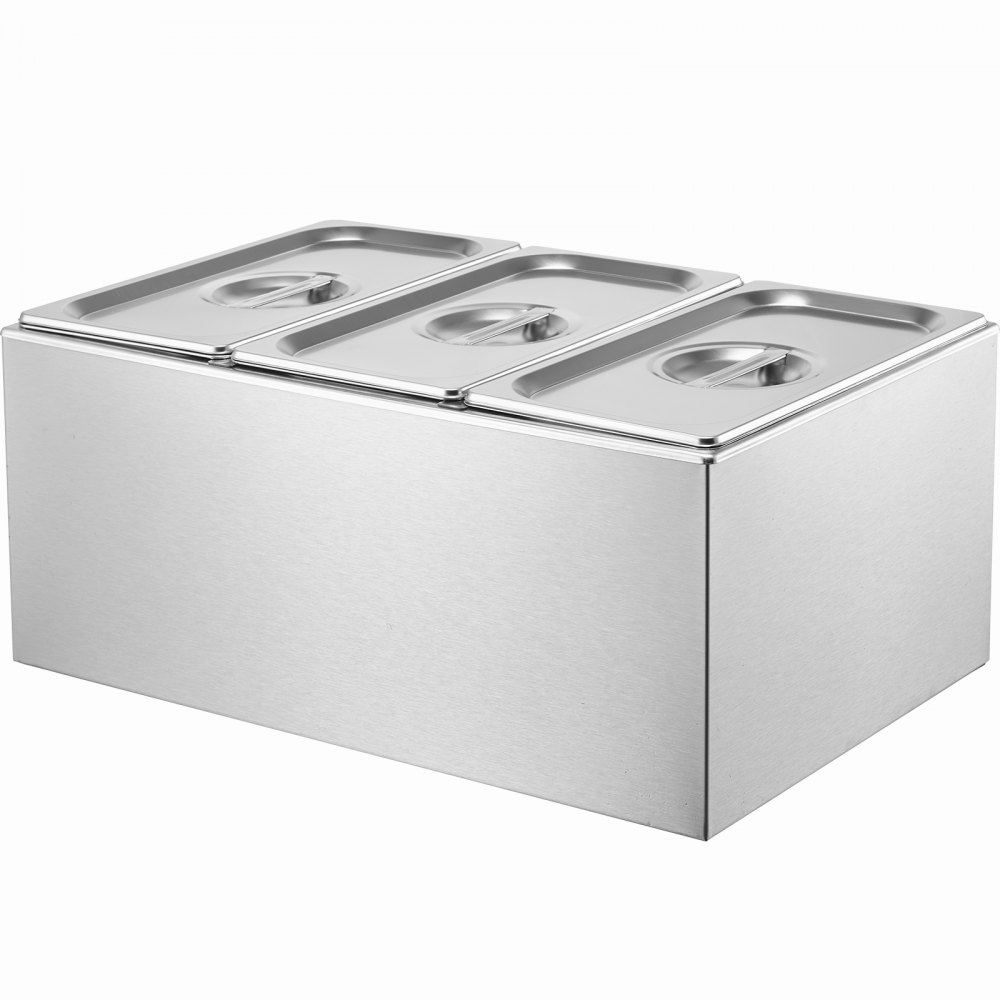VEVOR kommerzieller Speisenwärmer 16,5 L Speisebehälter 3 x 1/3 Größe, elektrische Warmhalteplatte, 1200 W professionelles Buffet-Wasserbad aus Edelstahl , Buffet-Bain-Marie, 30–85 °C Silber