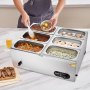 VEVOR kommerzieller Speisenwärmer 6 x 5 Qt Speisebehälter (1/3 Größe), elektrische Warmhalteplatte, 1500 W professionelles Buffet-Set aus Edelstahl, Buffet-Bain-Marie, 30–85 °C Temperaturregelung