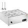 VEVOR kommerzieller Speisenwärmer 6 x 5 Qt Speisebehälter (1/3 Größe), elektrische Warmhalteplatte, 1500 W professionelles Buffet-Set aus Edelstahl, Buffet-Bain-Marie, 30–85 °C Temperaturregelung