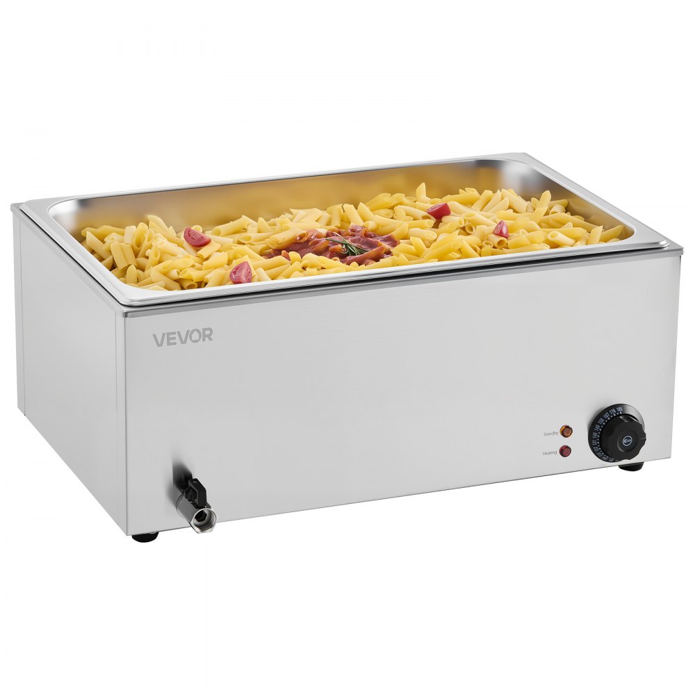 VEVOR kommerzieller Speisenwärmer, elektrischer Dampftisch in voller Größe 1200 W, professionelles Buffet-Wasserbad aus Edelstahl mit Temperaturregelung von 30–80 °C für Catering Buffets
