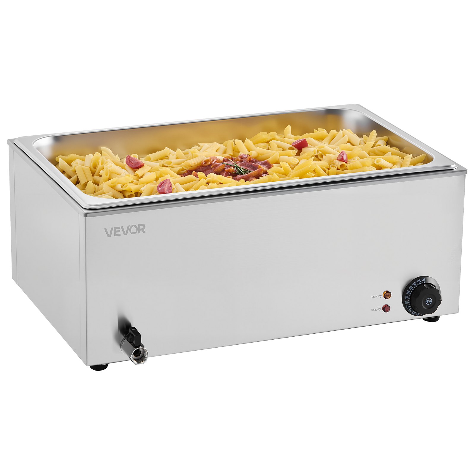 VEVOR kommerzieller Speisenwärmer, elektrischer Dampftisch in voller Größe 1200 W, professionelles Buffet-Wasserbad aus Edelstahl mit Temperaturregelung von 30–80 °C für Catering Buffets