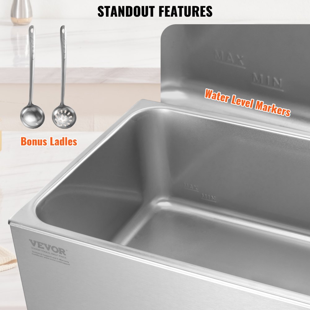 VEVOR Kommerzieller Speisenwärmer 18 L Bain Marie, 1200 W, elektrischer Buffetwärmer, Dampftisch-Speisewärmer Arbeitsplatte, Edelstahl-Speisewärmer, Wärmebehälter für Partys, Catering und Restaurants