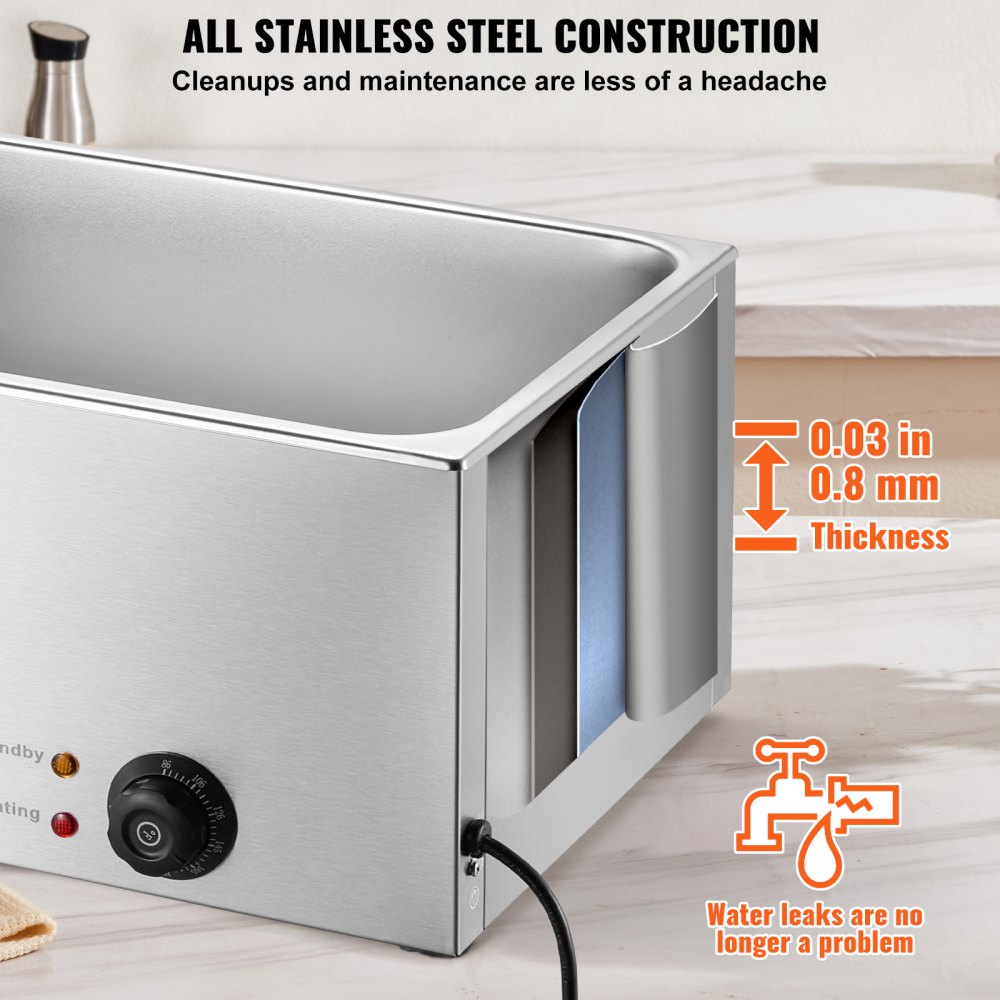 VEVOR Commercial Food Warmer 18 L Bain Marie, 1200 W, Electric Buffet Warmer, Steam Tabletop Food Warmer, Stainless Steel Food Warmer, Warming Container for Parties, Catering and Restaurants