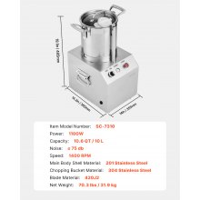 VEVOR Küchenmaschine Gemüsezerkleinerer Lebensmittelechter Edelstahl-Mixer 10L