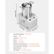 VEVOR Küchenmaschine Gemüsezerkleinerer Lebensmittelechter Edelstahl-Mixer 4L