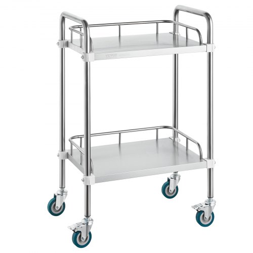 VEVOR Labor-Rollwagen, 2-Regal-Rollwagen aus Edelstahl, Labor-Servierwagen mit Lenkrollen, Laborwagen Dentalwagen für Klinik, Labor, Krankenhaus, Salon, 385 x 548 x 865 mm
