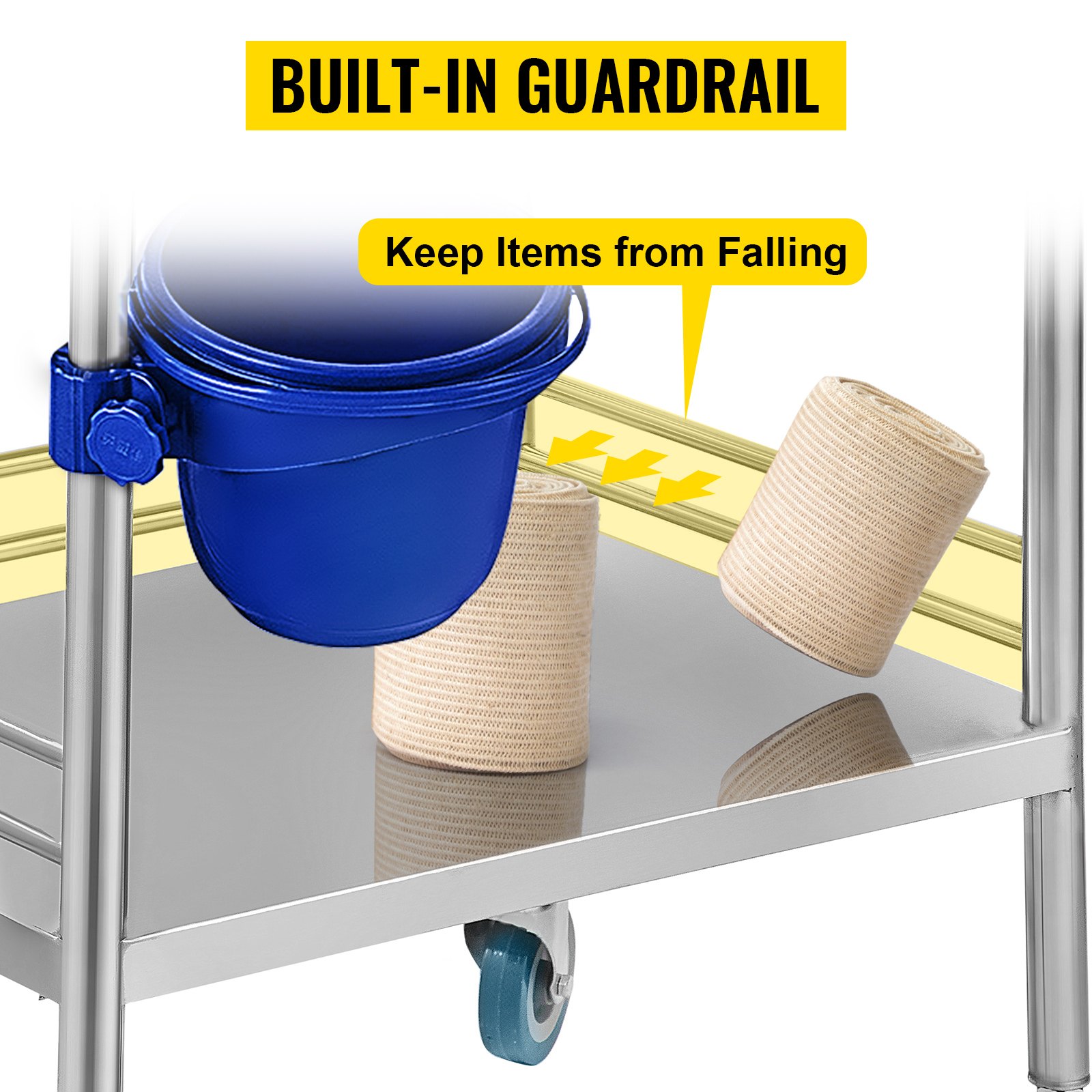 VEVOR Edelstahl Servierwagen 2 Böden mit 2 Schubladen Servierwagen Laborwagen Tragbar Abräumwagen Medizinischer Dental-Laborwagen Transportwagen