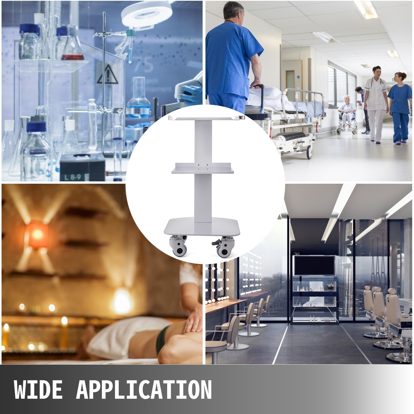 VEVOR Laborwagen 3 Böden Weiß Servierwagen Stahlplatte Servierwagen Tragbar Abräumwagen medizinischer Dental-Laborwagen Transportwagen Rollwagen