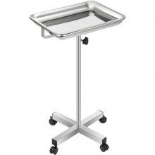 VEVOR 82-130 cm Laborwagen Gerätewagen verstellbar Medizintechnik, 45 x 35 x 4,8 cm Servierwagen Edelstahl Laborwagen Tragbar Abräumwagen 10kg Zwei Röhren Struktur 4 Nylon Räder Salon Krankenhaus