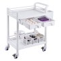 VEVOR Laborwagen mit 2 Ebenen, Laborwagen mit 2 Ablagen, 2 Schubladen und 4 leisen Rädern, mobiler medizinischer Wagen aus PP-Material, Laborrollwagen mit 3 Mülleimern für Labor, Klinik, Krankenhaus, Salon, weiß