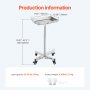 VEVOR Laboratory Trolley Serving Trolley Stainless Steel with Removable Stainless Steel Trays Load Capacity up to 16 kg, Adjustable Height 64-101 cm, Medical Tray for Spa Salon Clinic Personal Care Silver