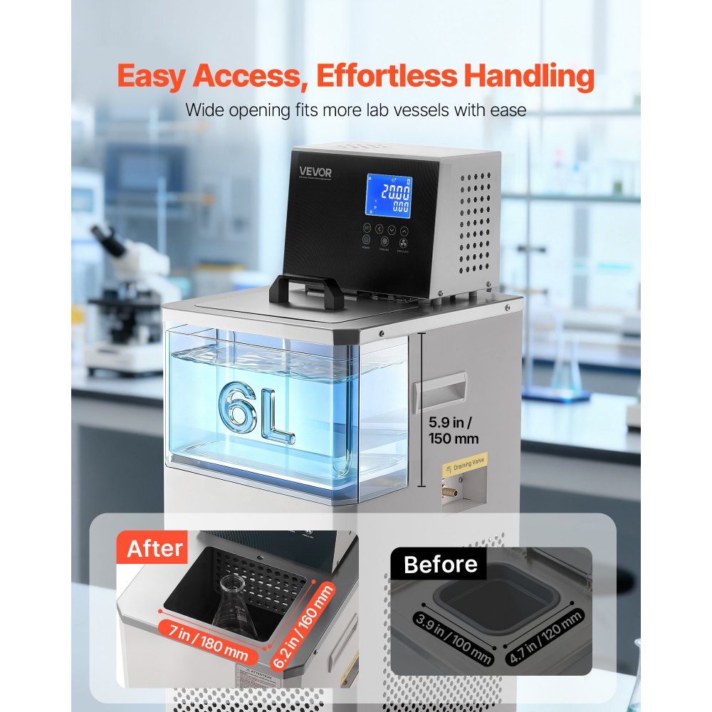 VEVOR Laborkühler mit Umwälzpumpe, -30 °C bis 100 °C, 6 L Interne und Externe Doppelzirkulation, Kühlflüssigkeitsumwälzpumpe für Niedrige Temperaturen, Umwälzwasserkühlung Kühler