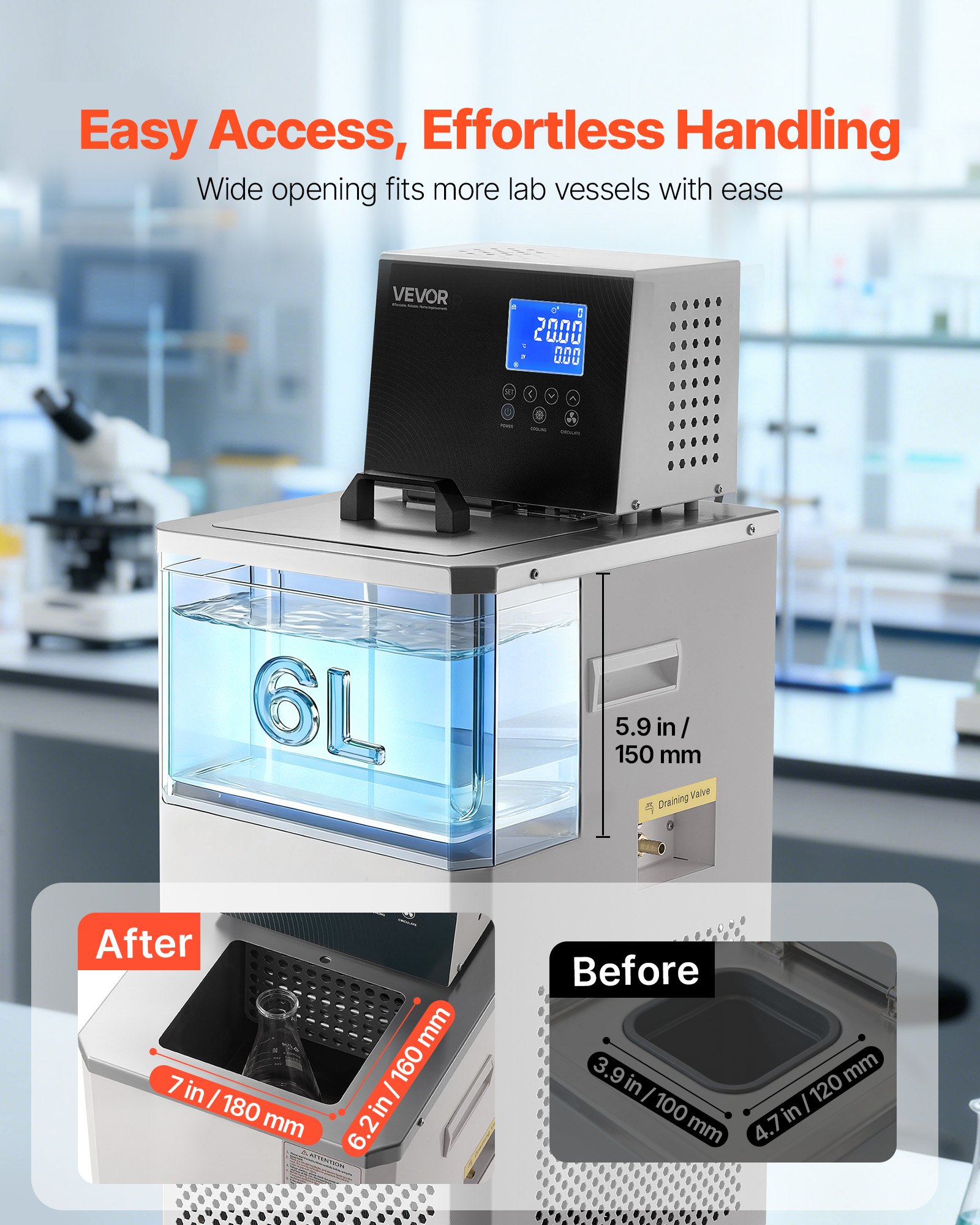 VEVOR Laborkühler mit Umwälzpumpe, -30 °C bis 100 °C, 6 L Interne und Externe Doppelzirkulation, Kühlflüssigkeitsumwälzpumpe für Niedrige Temperaturen, Umwälzwasserkühlung Kühler