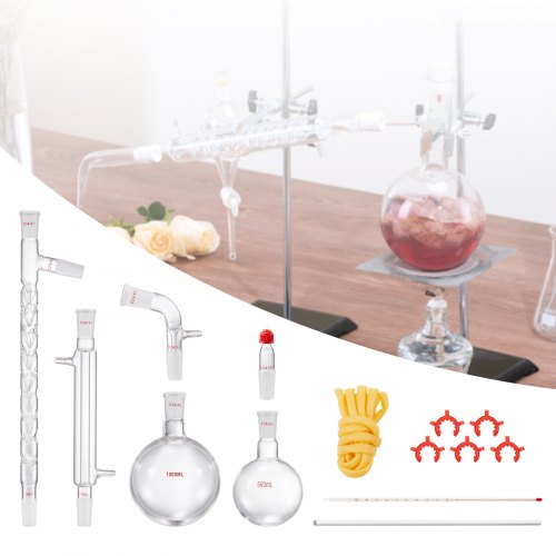 Produktbild von VEVOR Labordestillationsset 1000ml – 29-teilig Mit 24/40 Schliff, Glasapparatur Für ätherische Öle & Co.