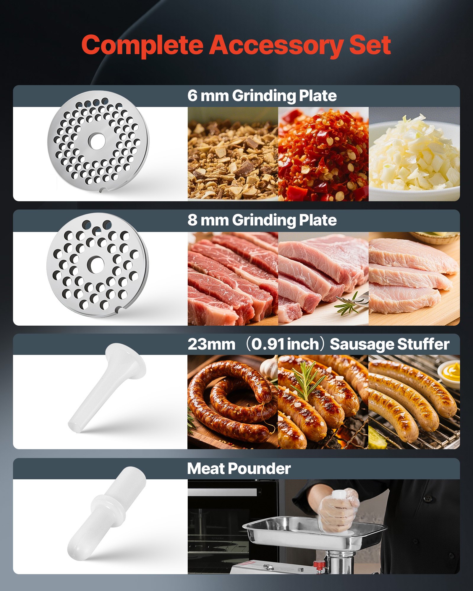 VEVOR elektrischer Fleischwolf mit 4,2 kg/min Kapazität, industrieller Tisch-Fleischwolf 1100 W mit Klinge & Mahlplatte, Wurstmaschine, kommerzieller Fleischwolf aus Edelstahl für Restaurant