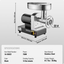 VEVOR Kommerzieller Elektrischer Fleischwolf  6,35kg/Min Wurstfüller Maker