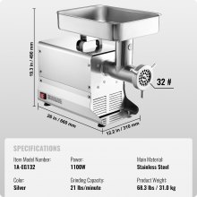 VEVOR Kommerzieller Elektrischer Fleischwolf 9,53kg/Min Wurstfüller 1100W