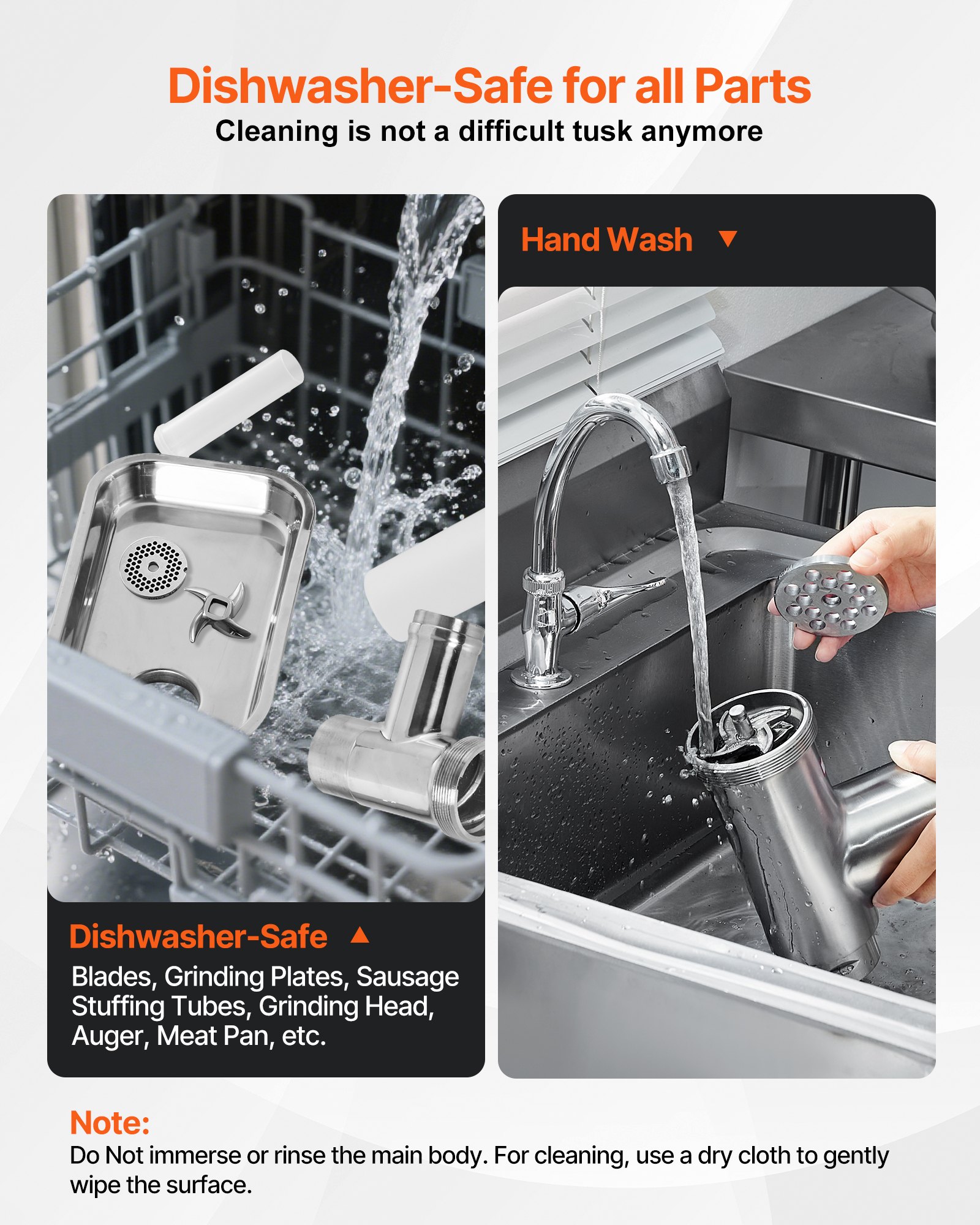 VEVOR kommerzieller elektrischer Fleischwolf Wurstmaschine 9,53 kg/Min. 1100 W, industrieller Fleischwolf mit Klinge & Mahlplatte, multifunktionaler Fleischwolf aus Edelstahl für Küche & Restaurant