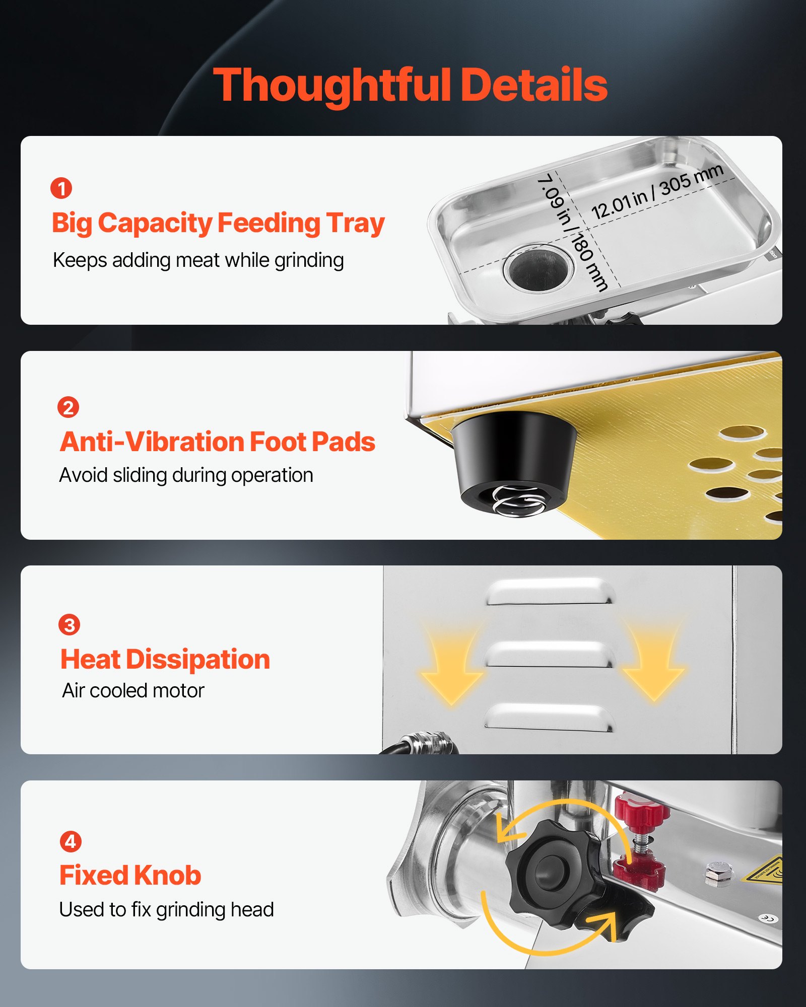 VEVOR Commercial Electric Meat Grinder, 3.18 kg/min Capacity, #12 Industrial Meat Mincer with 2 Stainless Steel Blades, 2 Grinding Plates, 850W Heavy-Duty Sausage Maker, for Kitchen, Restaurant