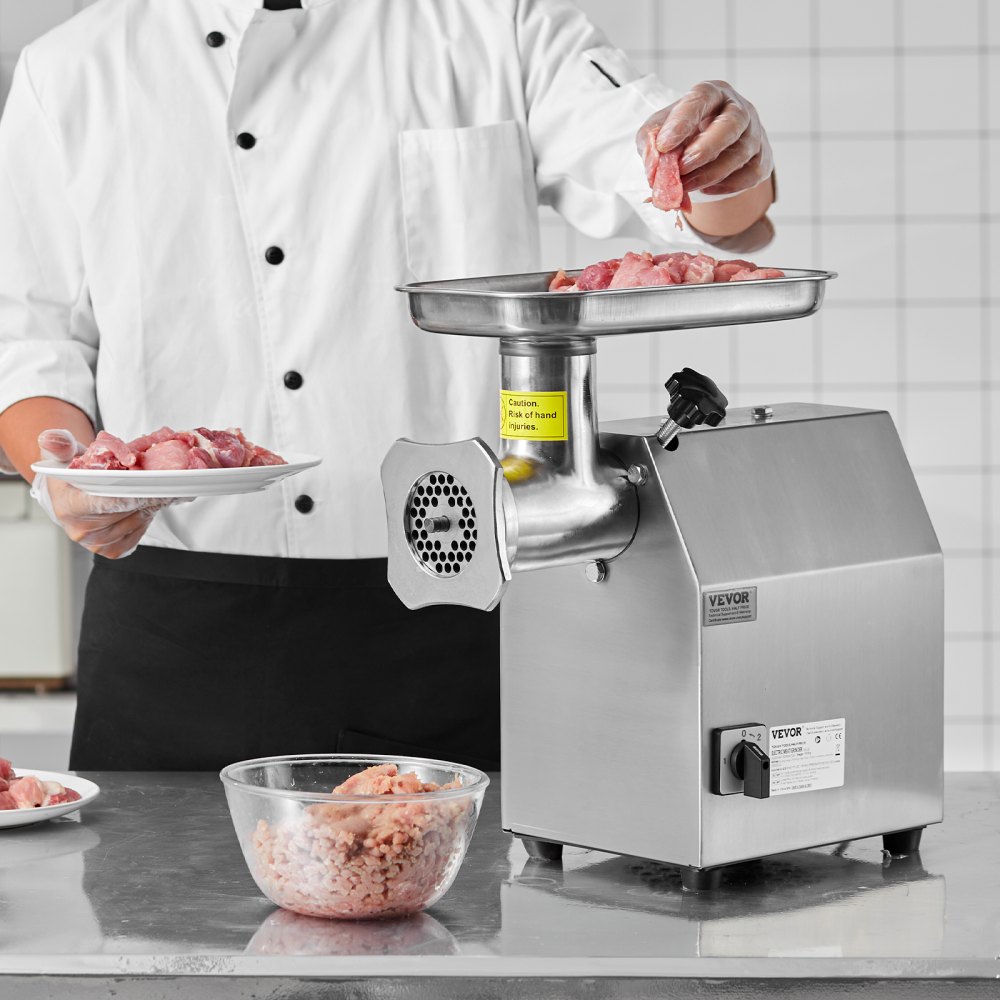 VEVOR Elektrischer Fleischwolf 4,17 kg/Min., industrieller Fleischwolf für die Arbeitsplatte mit Klinge Mahlplatte Wurstmaschine, kommerzieller Fleischwolf aus Edelstahl für Küche Restaurant