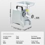 VEVOR Elektrischer Fleischwolf 2,27 kg/Min 575 W (800 W max.) Industrieller Schneider mit Klinge (4,5 mm) & Mahlplatte & Wurstfüllklinge & 3 Röhren, kommerzieller Fleischschneider aus Aluminium