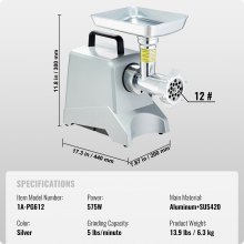 VEVOR Kommerzieller Elektrischer Fleischwolf 2,27kg/min 575W Wurstfüller