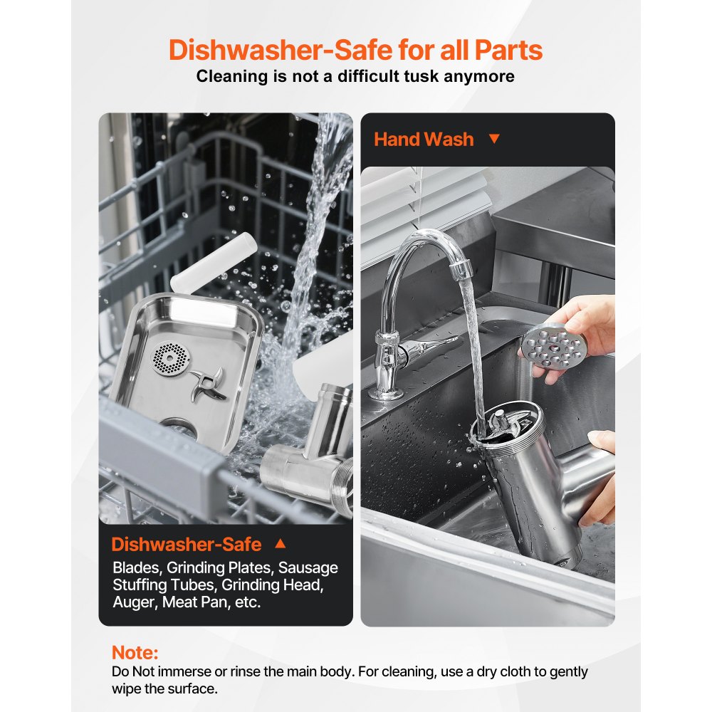 VEVOR kommerzieller elektrischer Fleischwolf Wurstmaschine 2,27 kg/Min. 300 W, industrieller Fleischwolf mit Klinge & Mahlplatte, multifunktionaler Fleischwolf aus Edelstahl für Küche & Restaurant