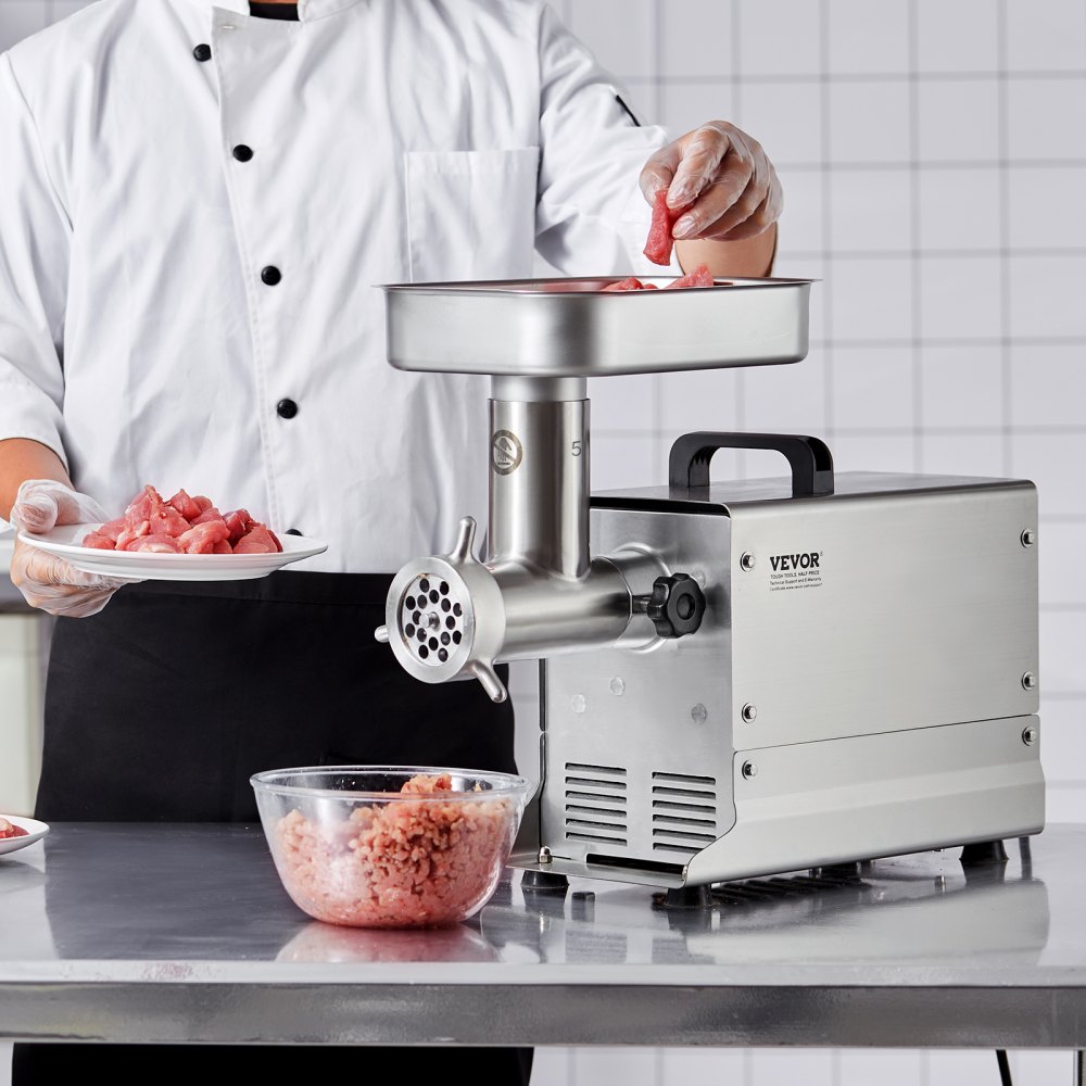 VEVOR kommerzieller elektrischer Fleischwolf Wurstmaschine 2,27 kg/Min. 300 W, industrieller Fleischwolf mit Klinge & Mahlplatte, multifunktionaler Fleischwolf aus Edelstahl für Küche & Restaurant