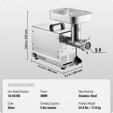 VEVOR Kommerzieller Elektrischer Fleischwolf 2,27kg/Min Wurstfüllmaschine 300W