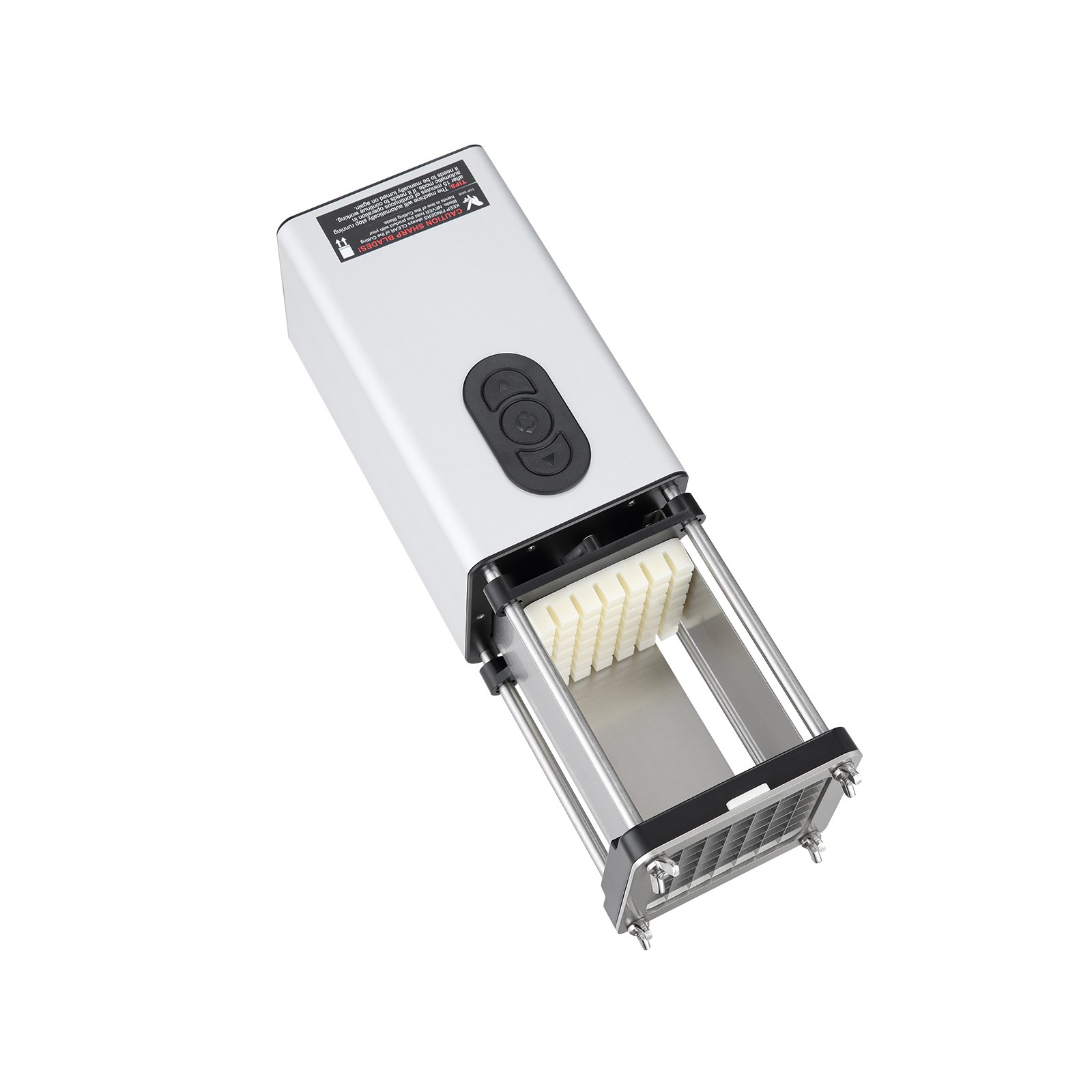 VEVOR Elektrischer Pommes Frites Schneider Kartoffelschneider mit 1/2-Zoll- und 3/8-Zoll-Klingen Edelstahl, Kartoffelschneider und Zerkleinerer mit Anti-Rutsch-Füßen, für Kartoffeln Gemüse Silber