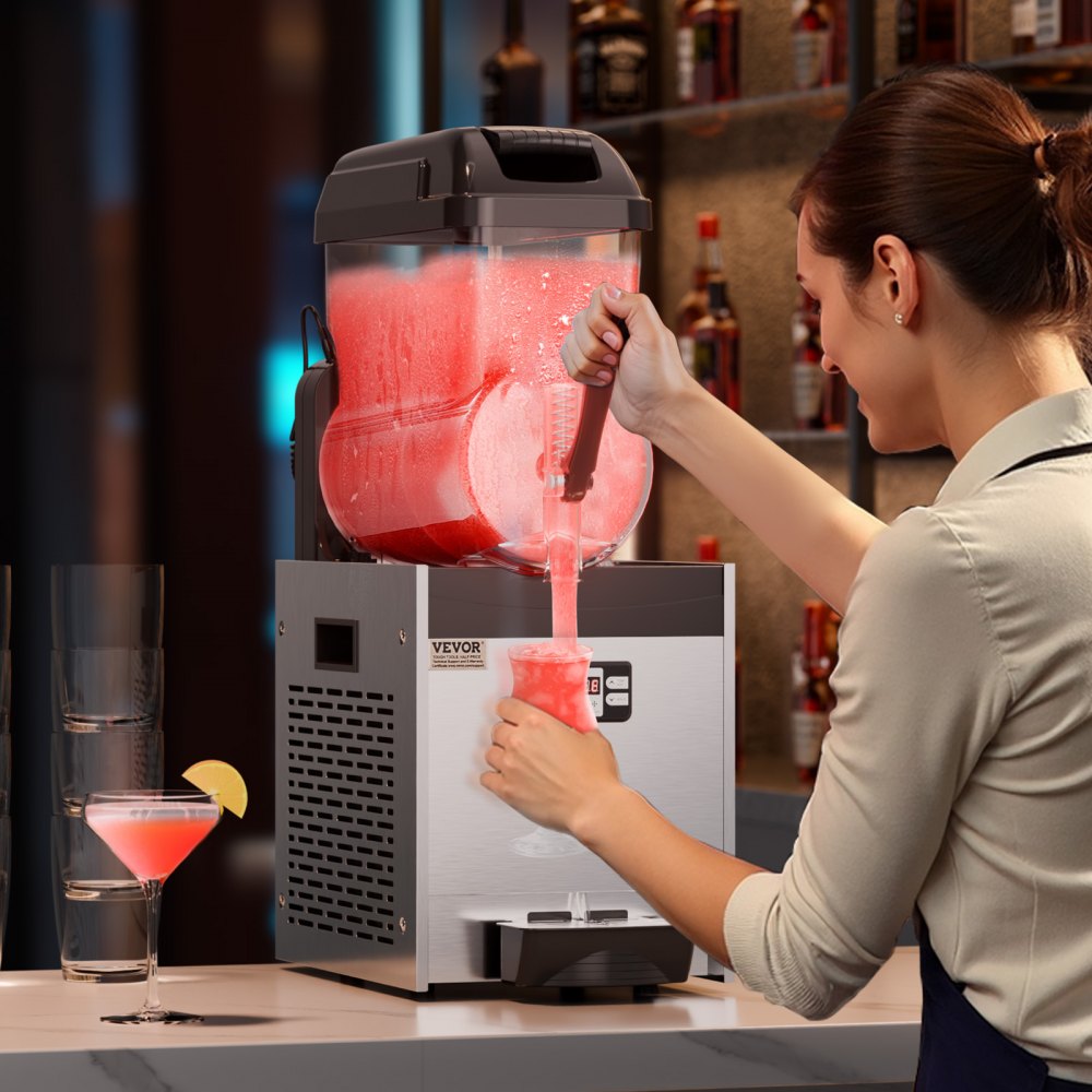 VEVOR kommerzielle Slusheis Maschine 12 L Einzeltank-Maschine für gefrorene Getränke, 48 Tassen Edelstahl Slush-Eis-Maschine mit Tastenfeld Softeis Maker für Partys Restaurants Cafés Bars Schwarz