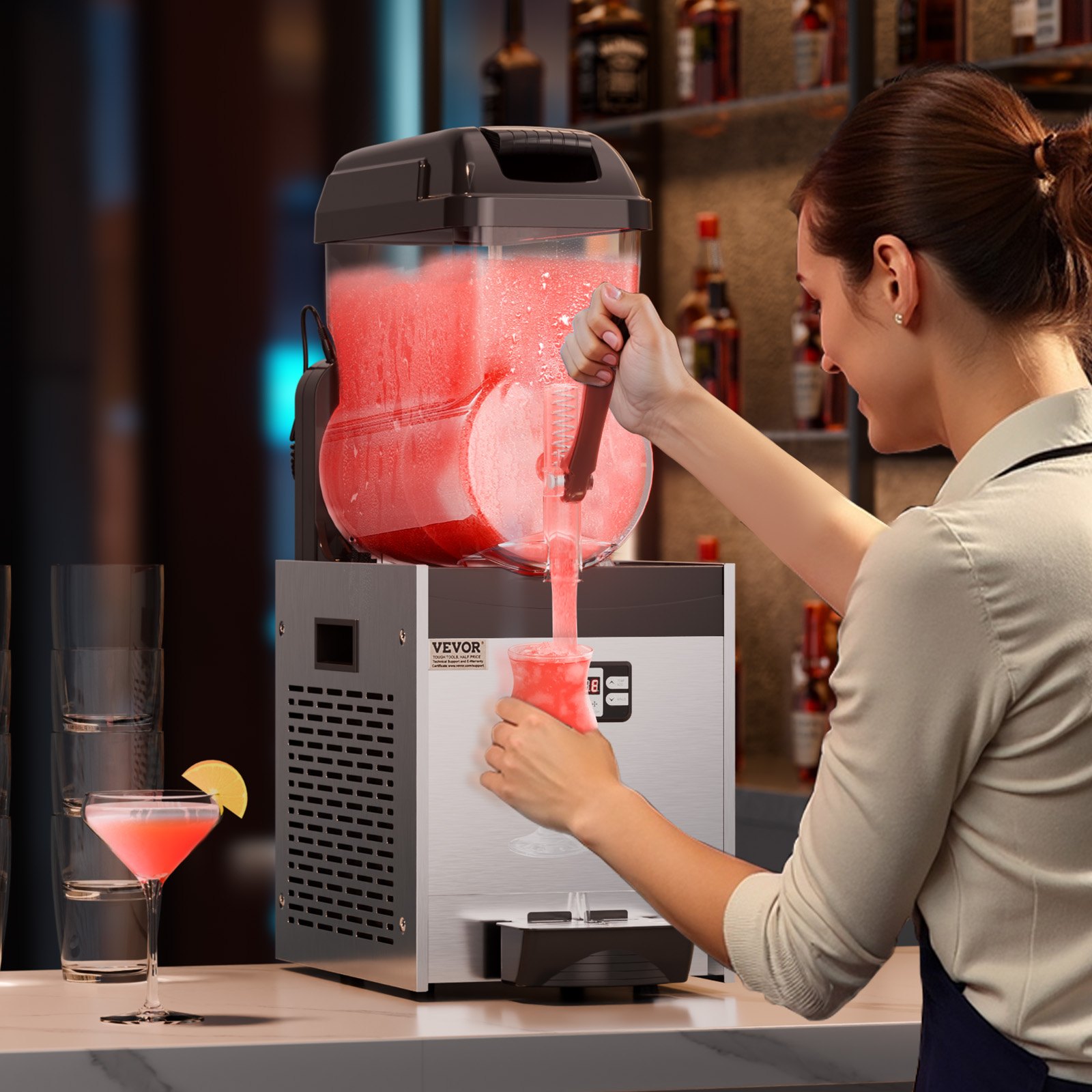 VEVOR kommerzielle Slusheis Maschine 12 L Einzeltank-Maschine für gefrorene Getränke, 48 Tassen Edelstahl Slush-Eis-Maschine mit Tastenfeld Softeis Maker für Partys Restaurants Cafés Bars Schwarz