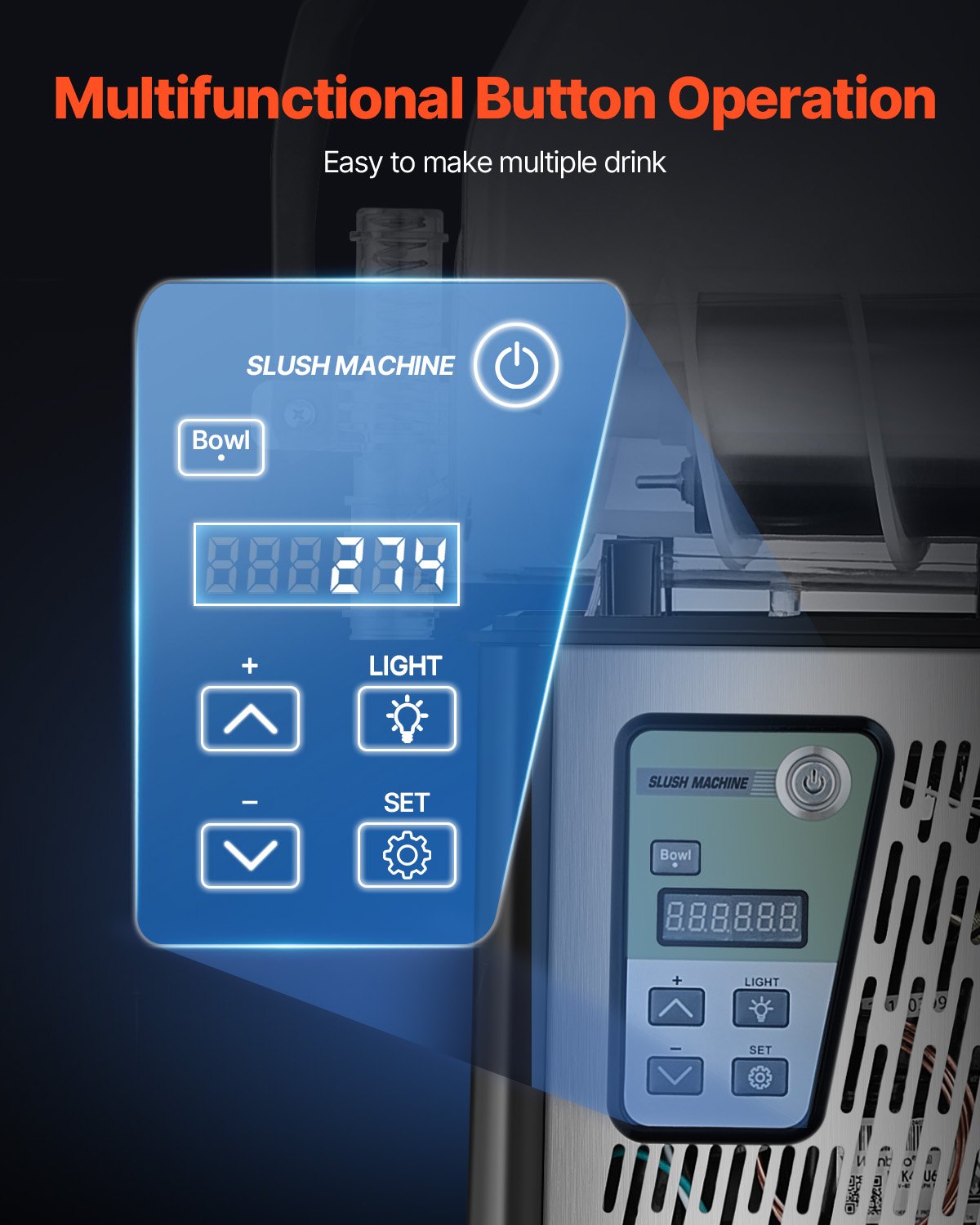 VEVOR kommerzielle Slusheis Maschine 4 L Einzeltank-Maschine für gefrorene Getränke, 16 Tassen Edelstahl Slusheis-Maschine mit Tastenfeld Softeis Maker für Partys Restaurants Cafés Bars schwarz