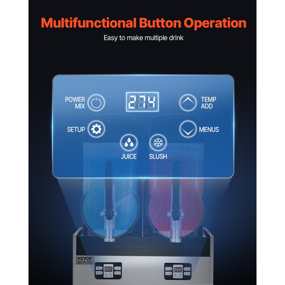VEVOR Commercial Slush Machine 12L x 2 Dual Tank Slush Ice Machine for Frozen Drinks, 96 Cup Margarita Smoothie Machine for Home Parties, Restaurants, Cafes, and Bars