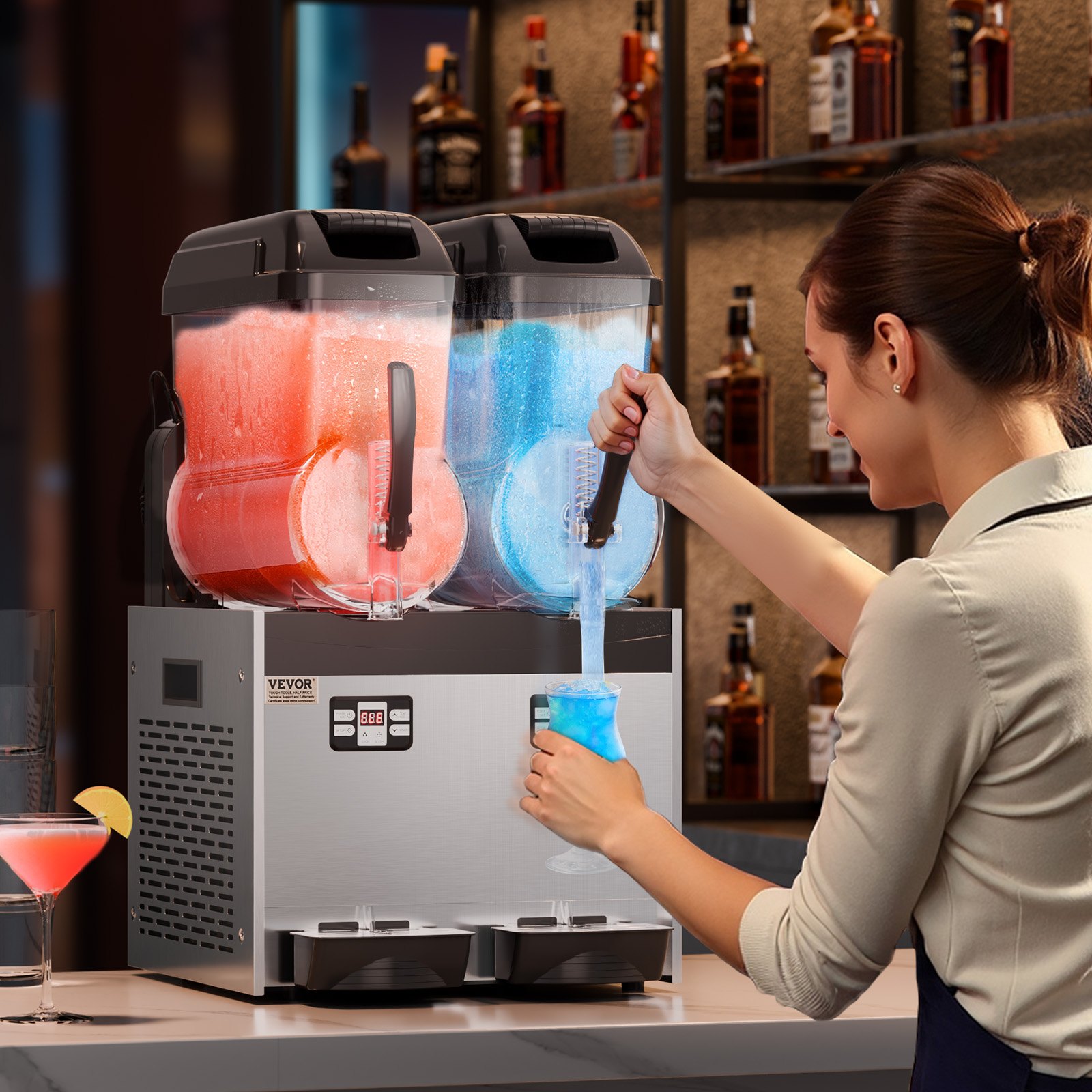 VEVOR Commercial Slush Machine 12L x 2 Dual Tank Slush Ice Machine for Frozen Drinks, 96 Cup Margarita Smoothie Machine for Home Parties, Restaurants, Cafes, and Bars