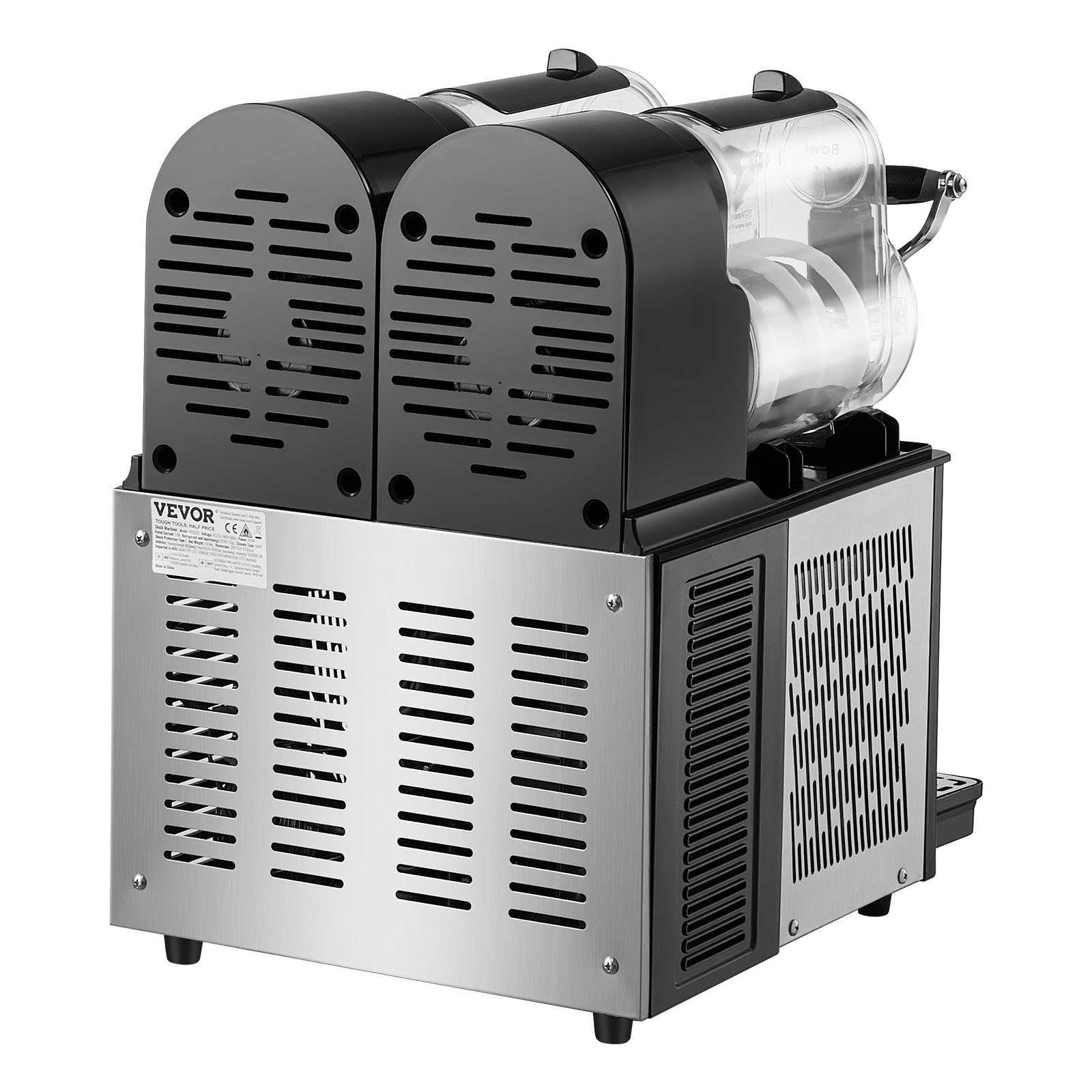 VEVOR kommerzielle Slusheis Maschine 3 L x 2 Doppeltank-Maschine für gefrorene Getränke, 24 Tassen Edelstahl Slush-Eis-Maschine Softeis Maker für Partys Restaurants Cafés Barsn Schwarz
