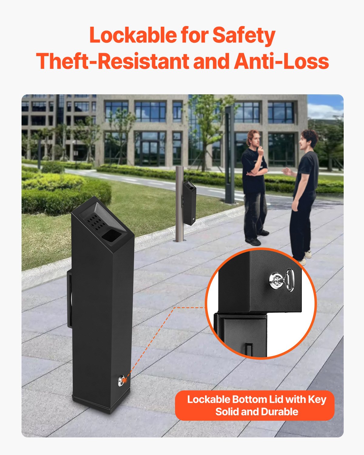 VEVOR Zigaretten Aschenbecher Zigarettenstummelbehälter Wanddmontage Quader, Aschenbecher (132 x 100 x 487 mm) aus Edelstahl & Aluminiumlegierung Outdoor Garten Büro Restaurant Hotel Schwarz